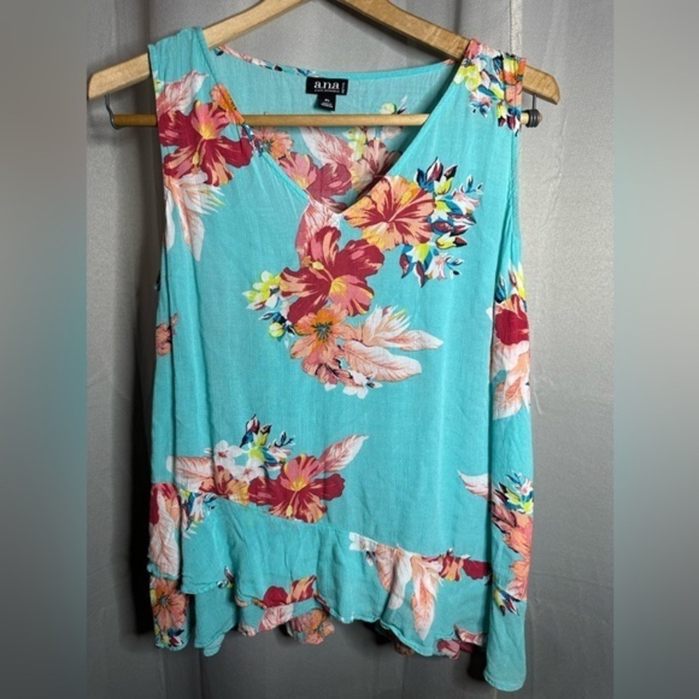 a.n.a Womens High Low‎ Floral Print Top Size Small ruffle hem sleeveless Petite
